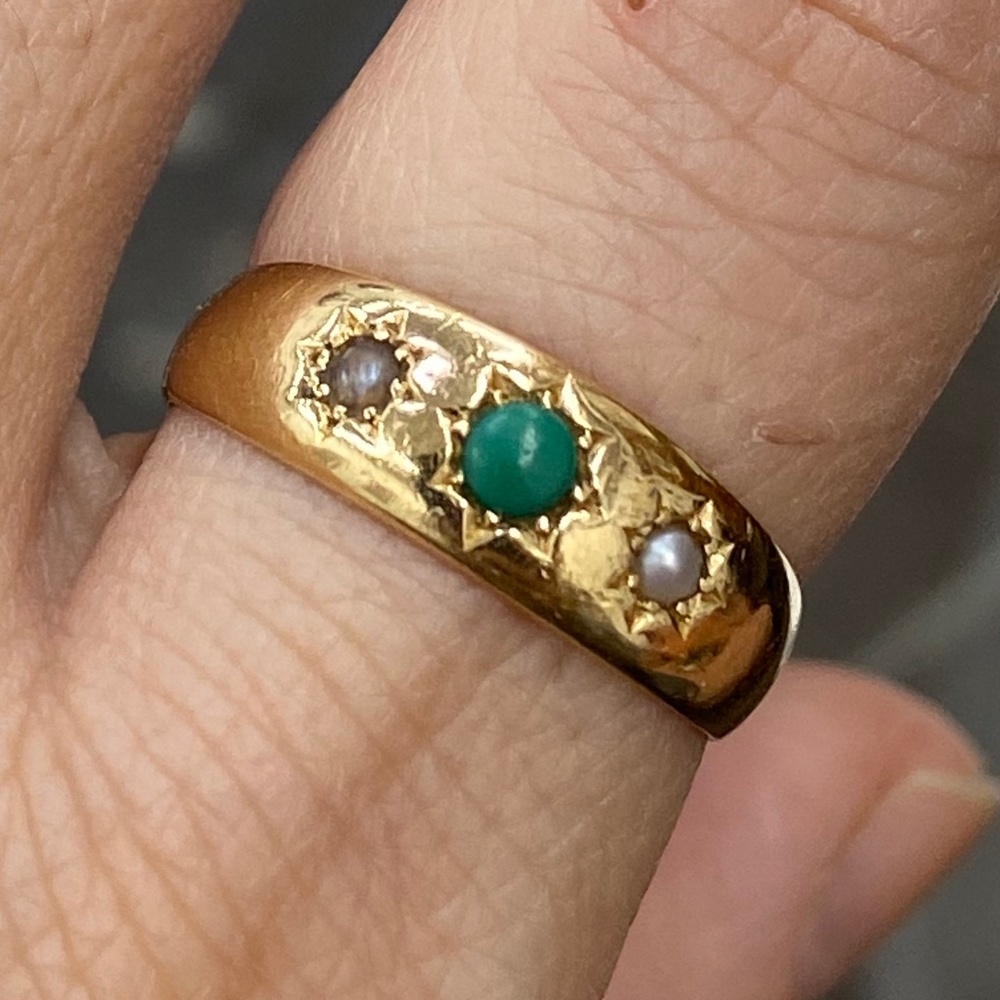 Victorian turquoise pearl ring(flash sale)